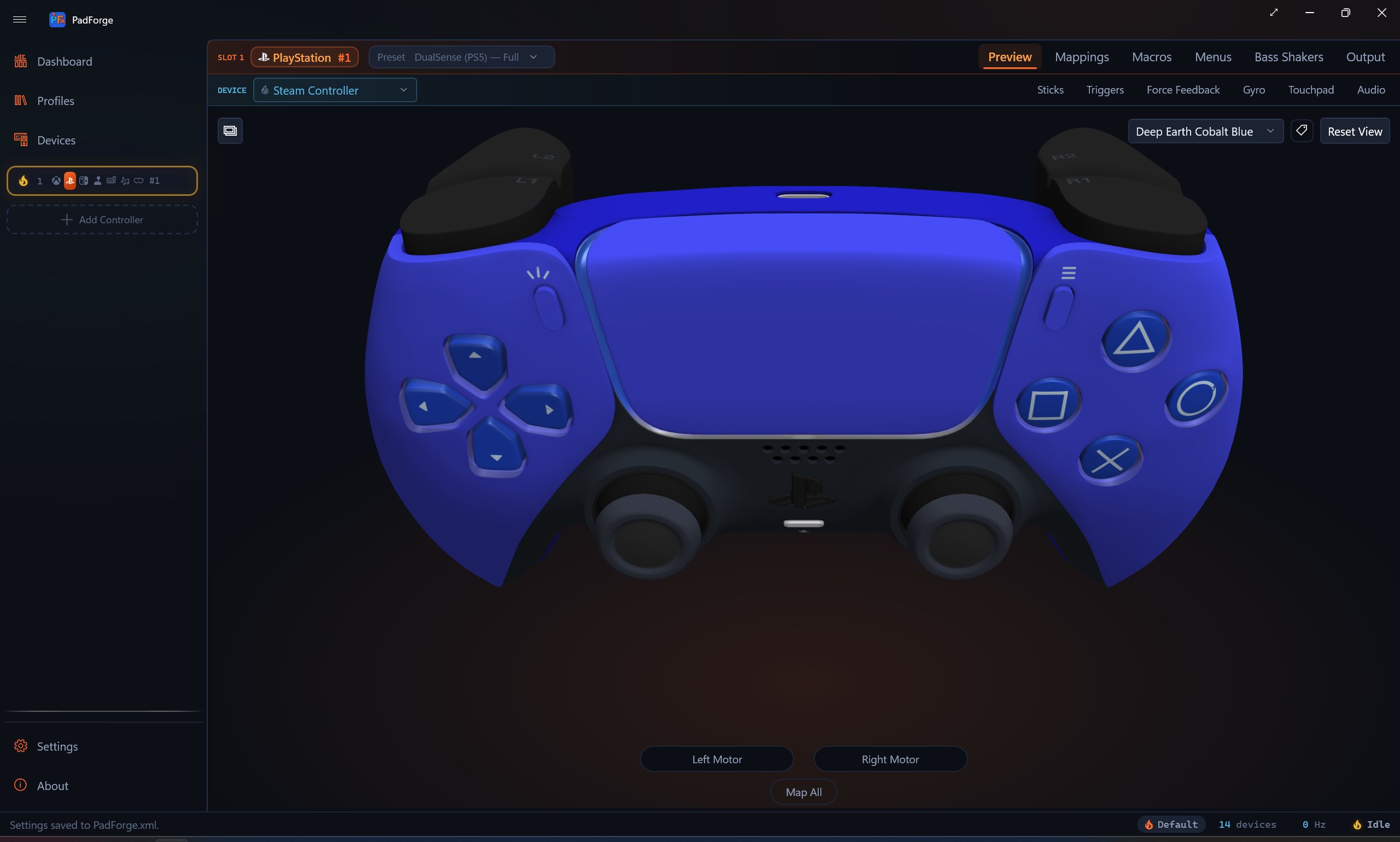 PadForge showing the Deep Earth Cobalt finish