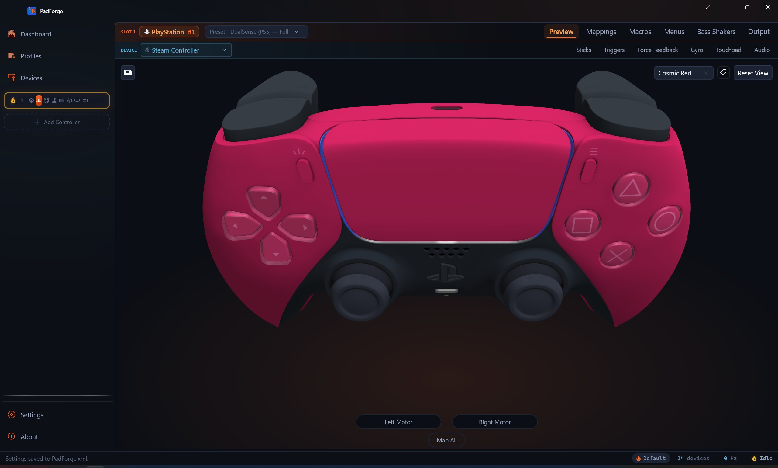 PadForge showing the Cosmic Red finish