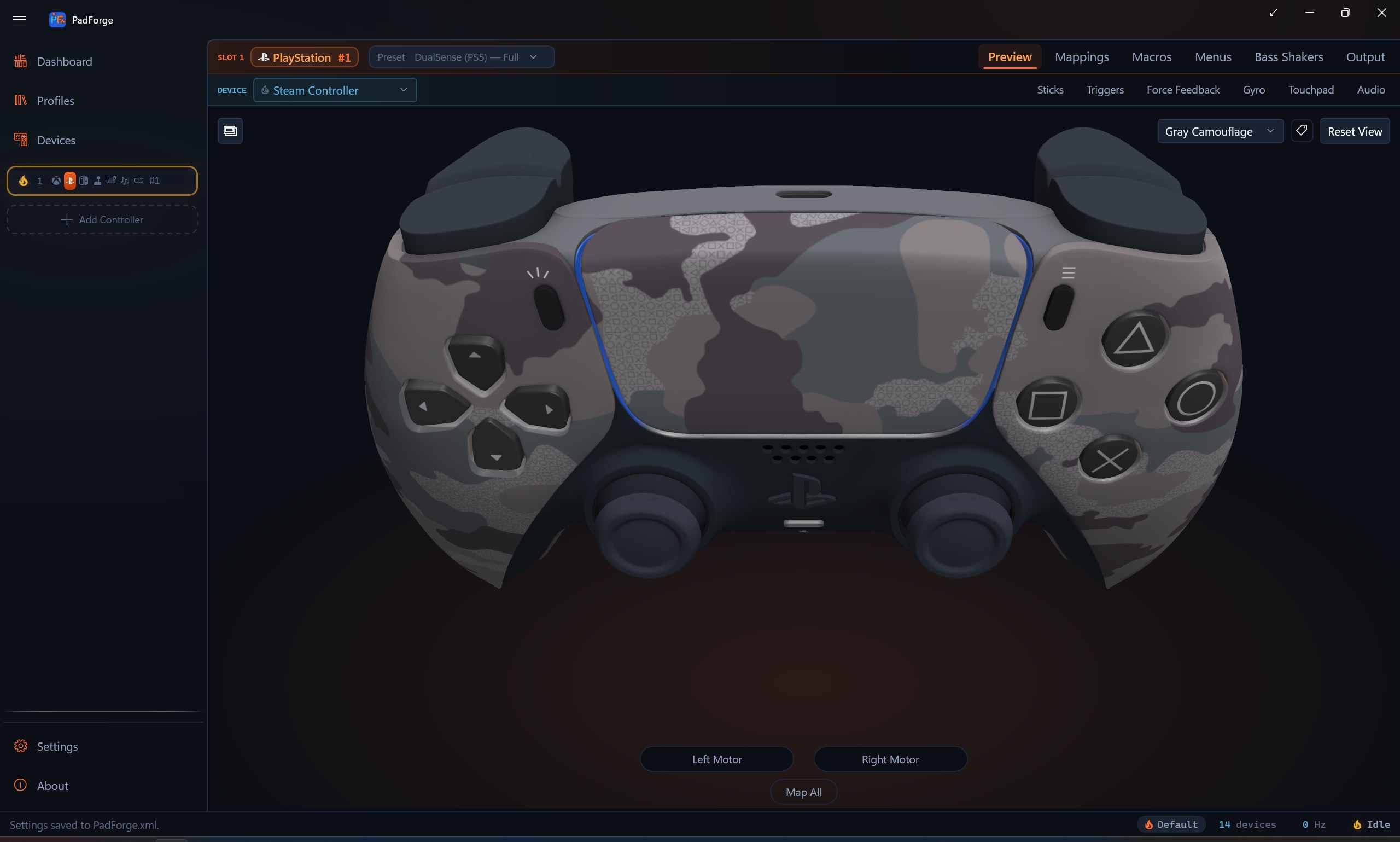 PadForge showing the Gray Camouflage finish
