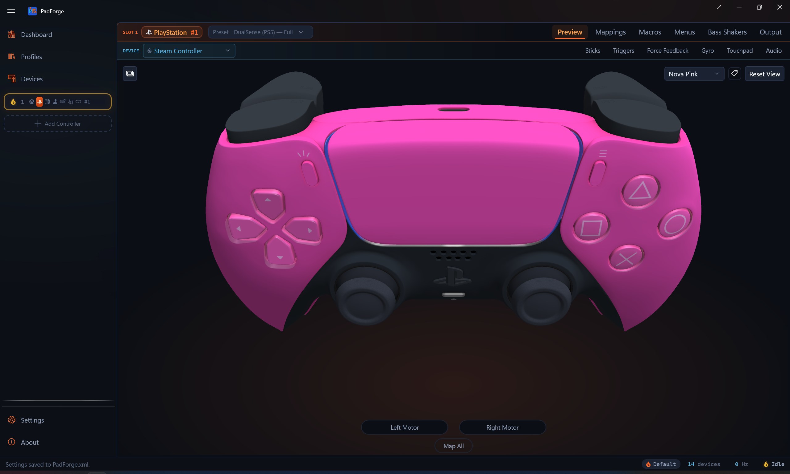 PadForge showing the Nova Pink finish