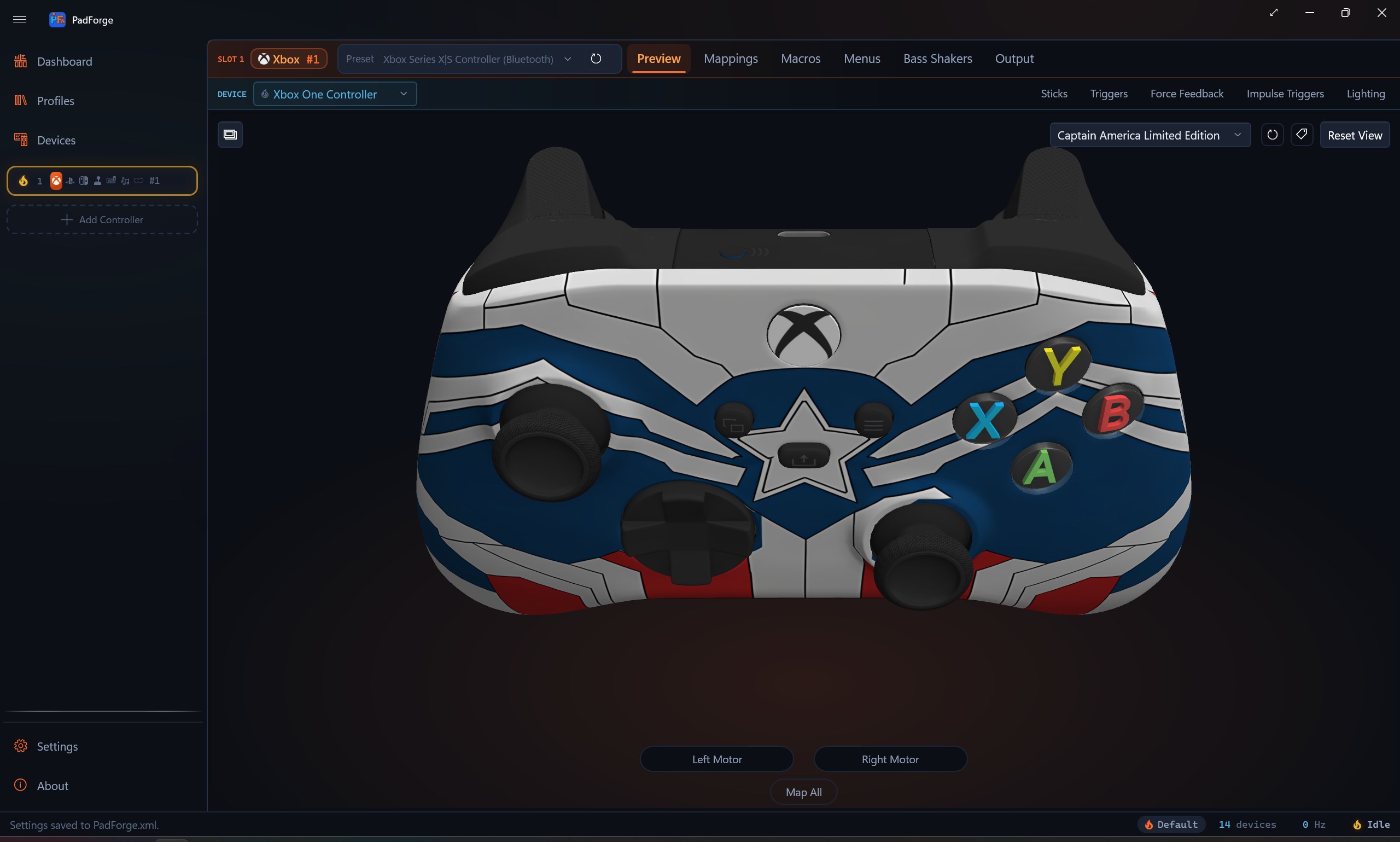 PadForge showing the Captain America finish