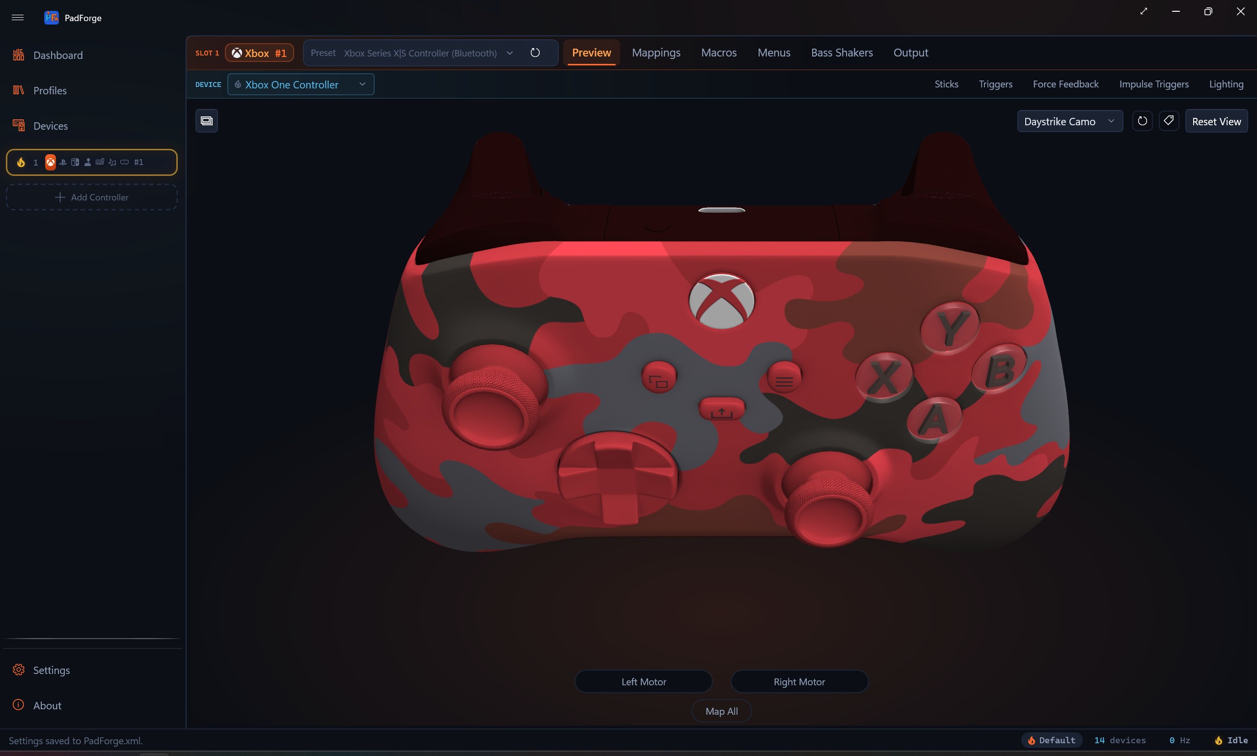 PadForge showing the Daystrike Camo finish
