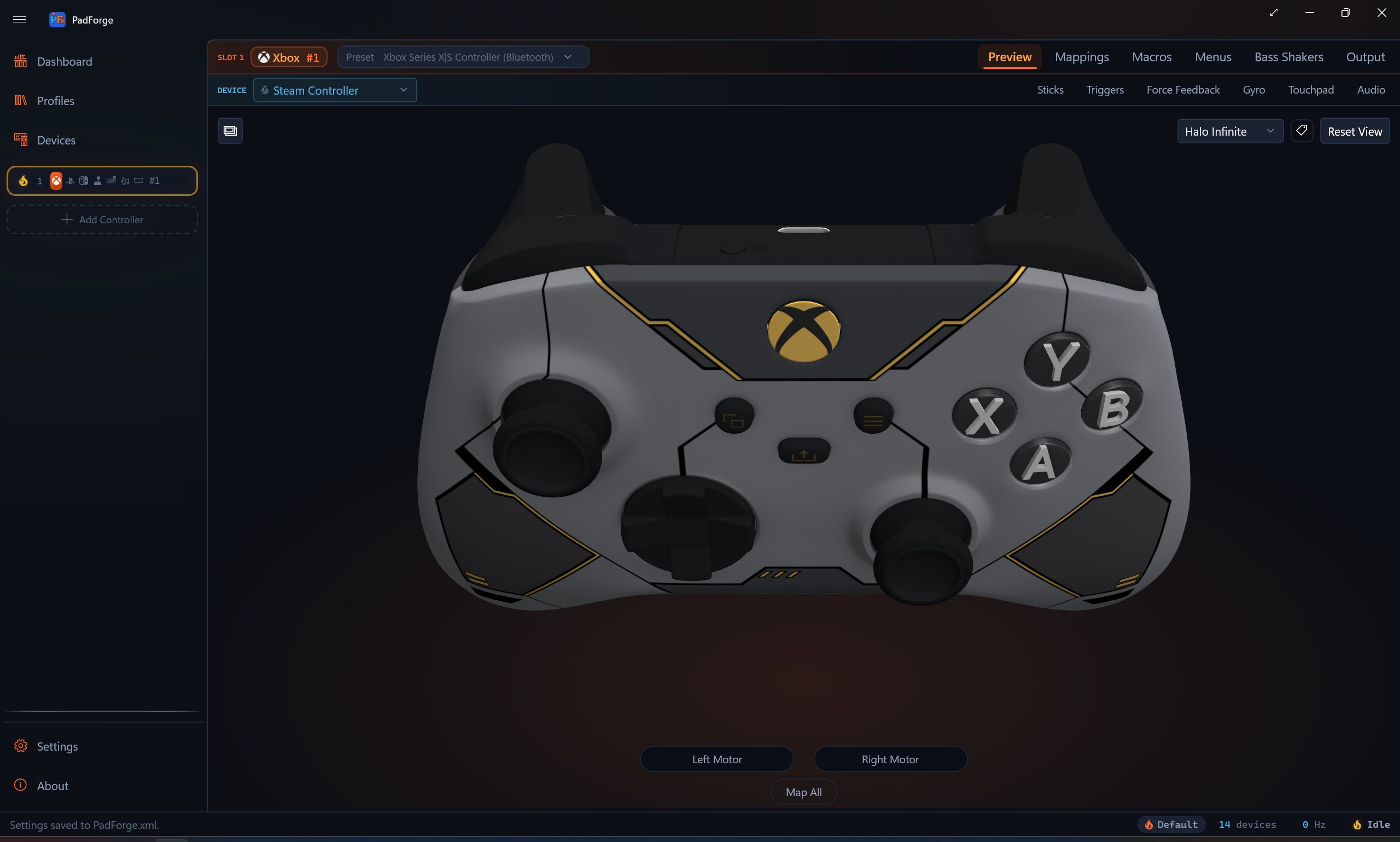 PadForge showing the Halo Infinite finish