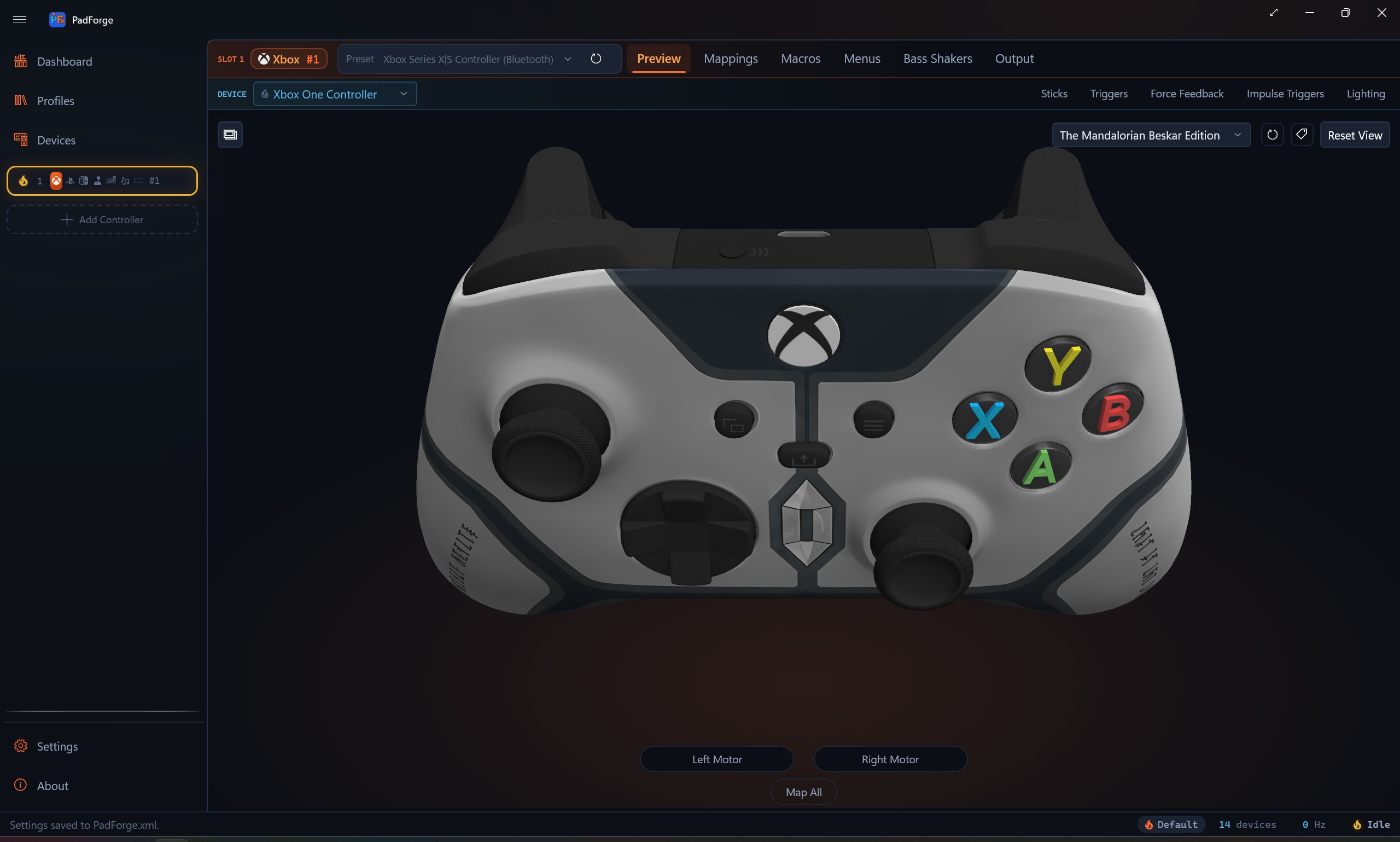 PadForge showing The Mandalorian finish