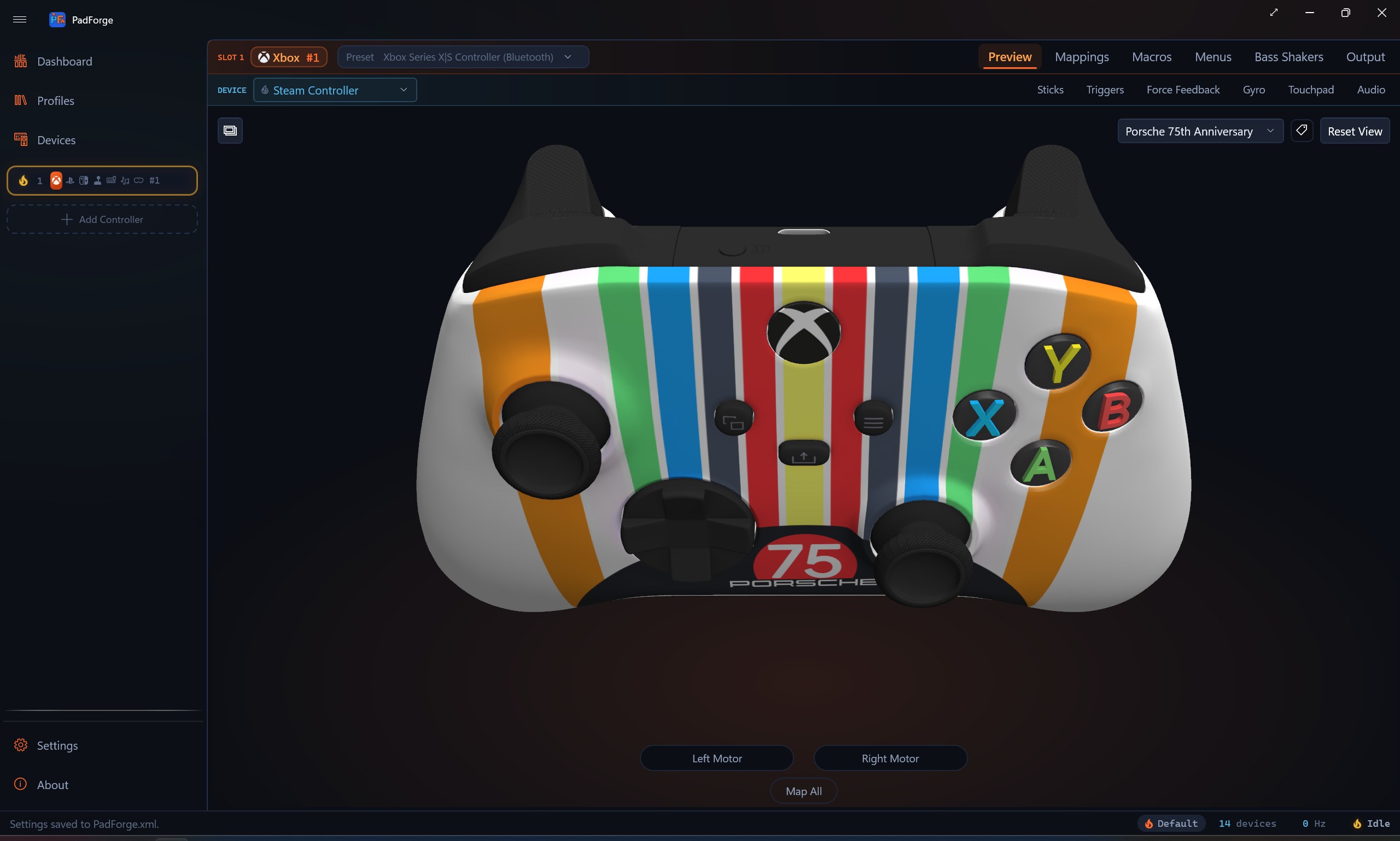 PadForge showing the Porsche 75th finish