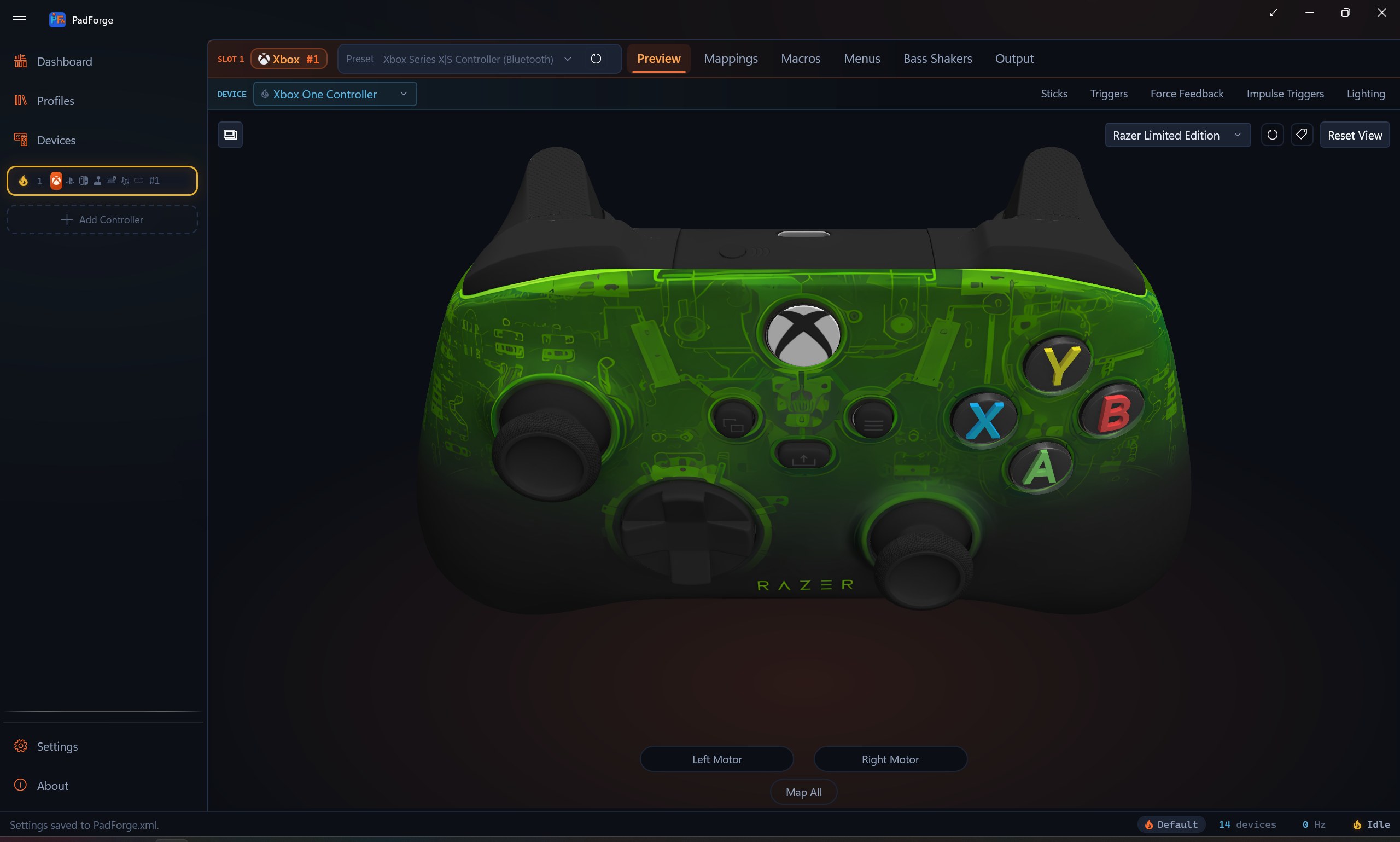 PadForge showing the Razer finish