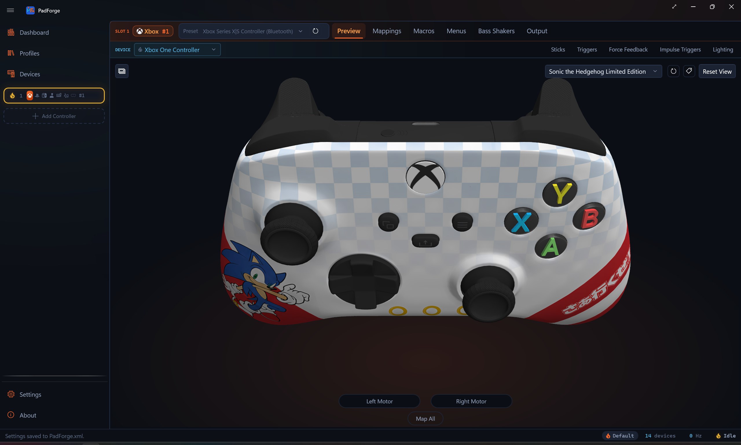 PadForge showing the Sonic the Hedgehog finish
