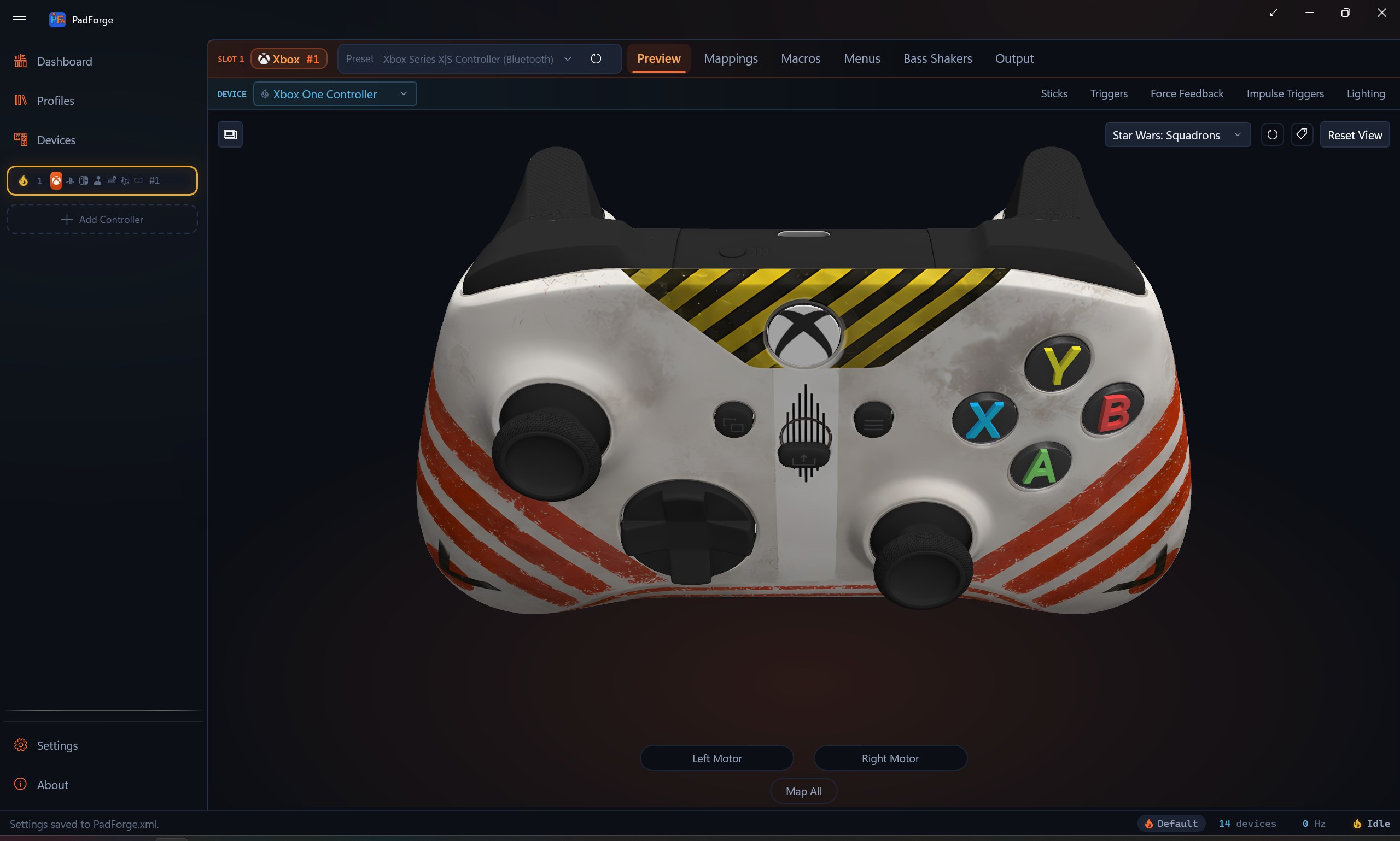 PadForge showing the Star Wars: Squadrons finish