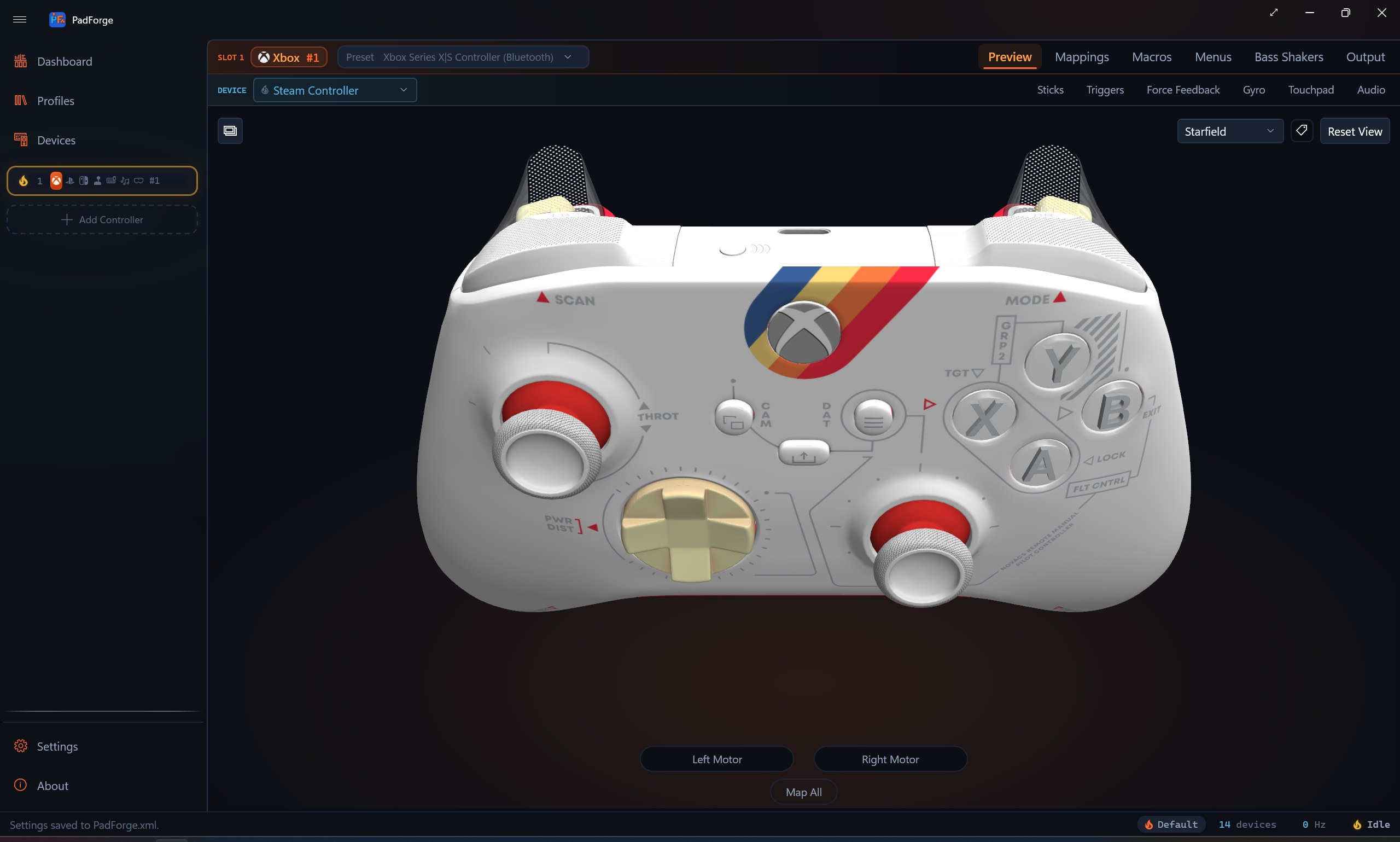 PadForge showing the Starfield finish
