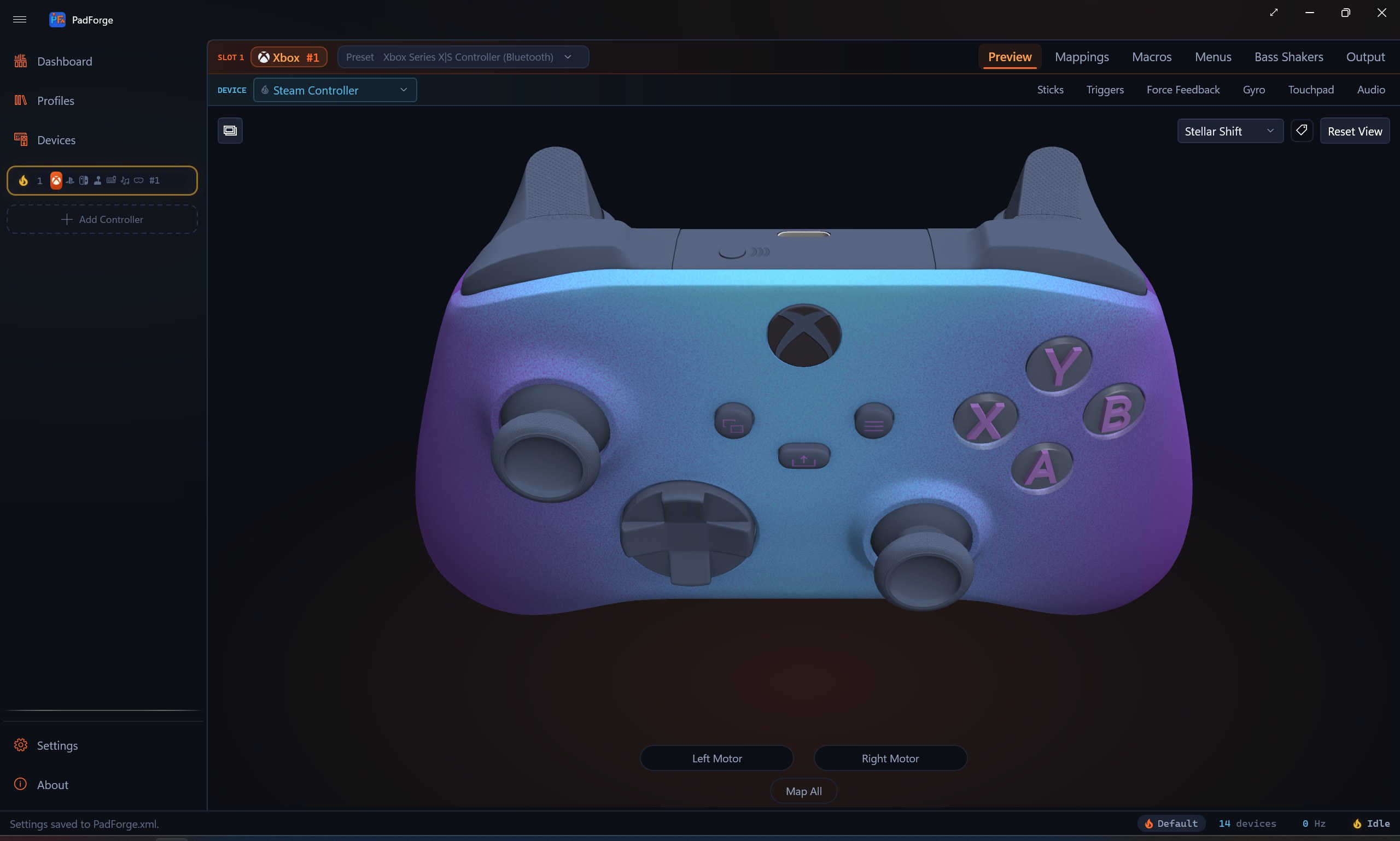 PadForge showing the Stellar Shift finish