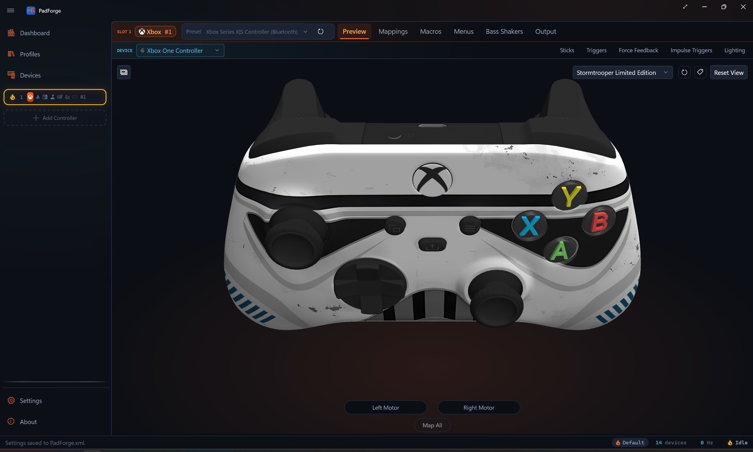 PadForge showing the Stormtrooper finish