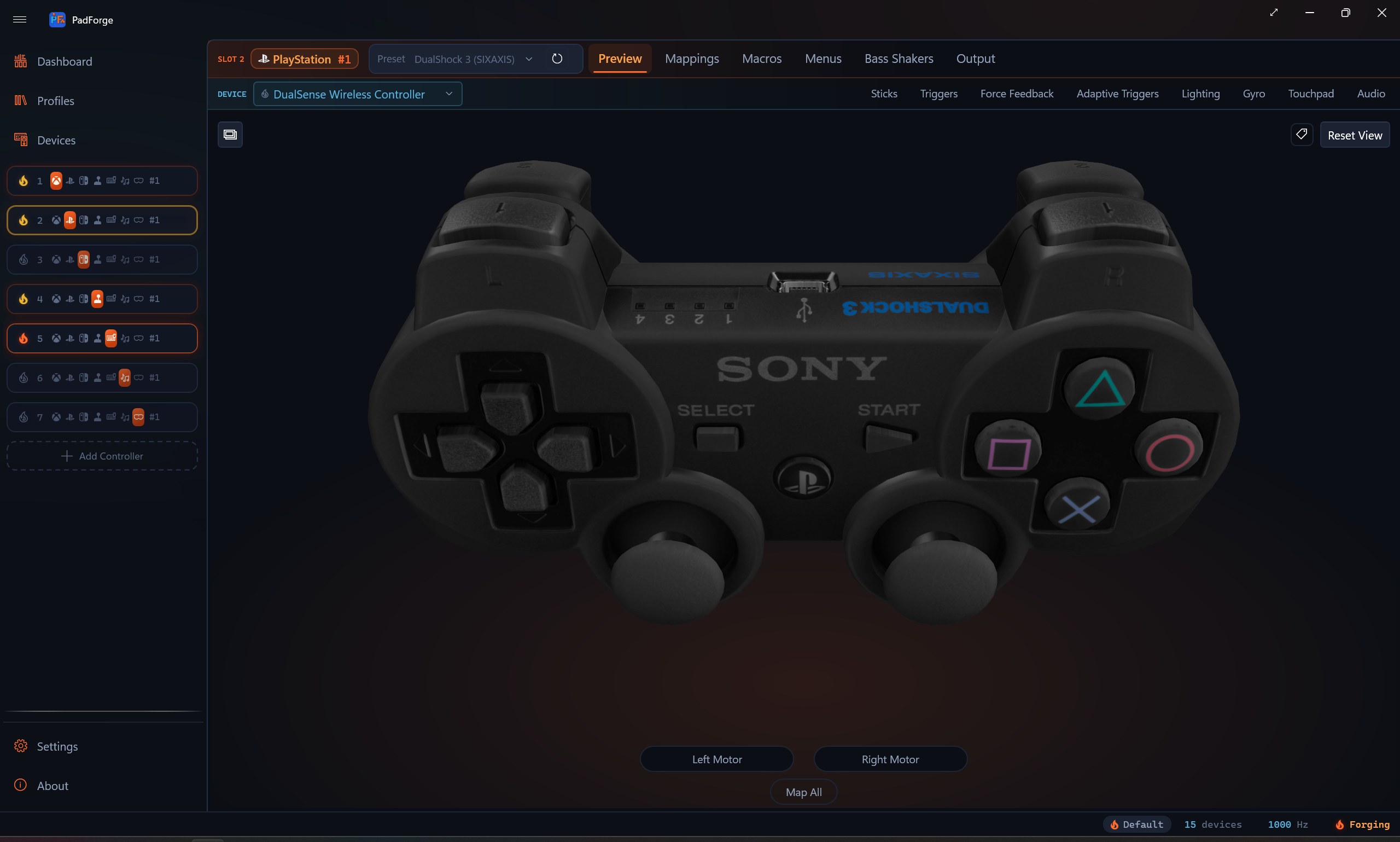 A PlayStation slot on the DualShock 3 preset, with the DualShock 3 model