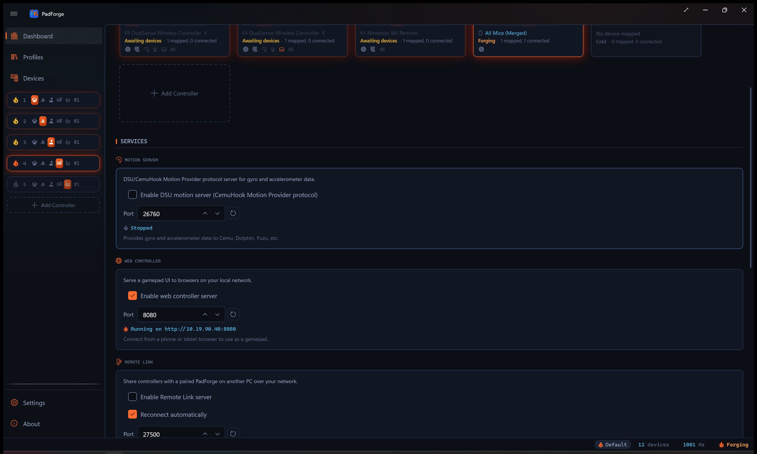 Remote Link section on the Dashboard with paired and nearby PCs