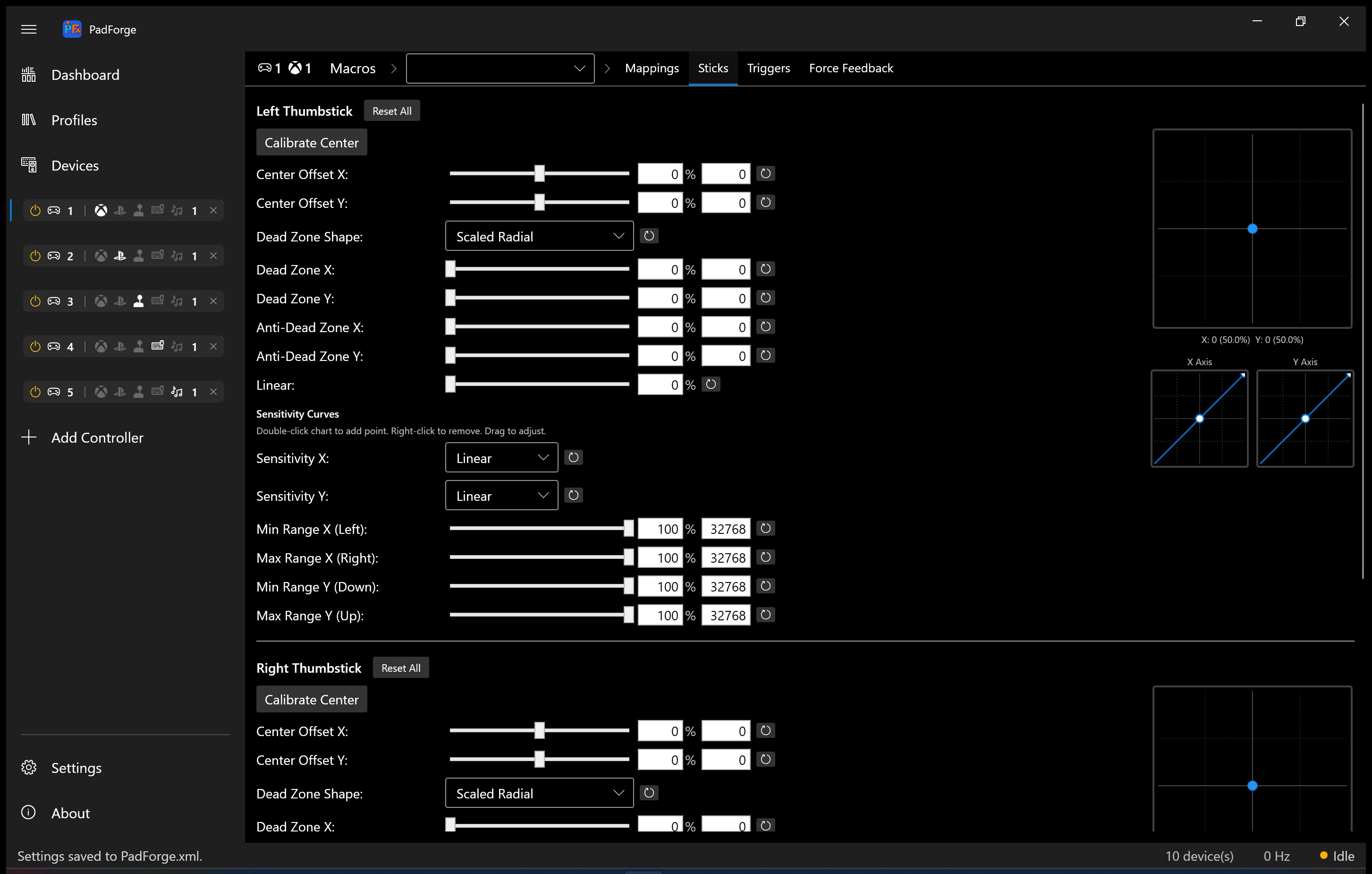 Sticks Configuration