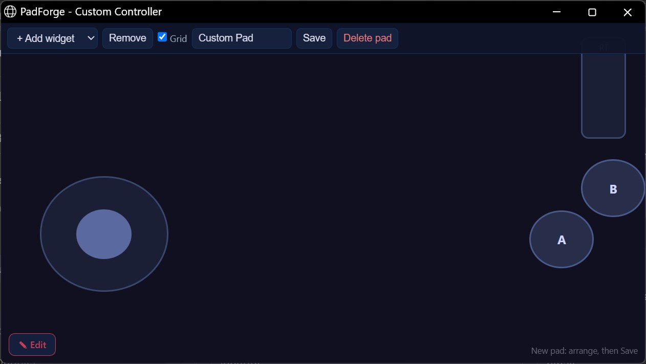 The custom controller builder, arranging widgets on a blank pad
