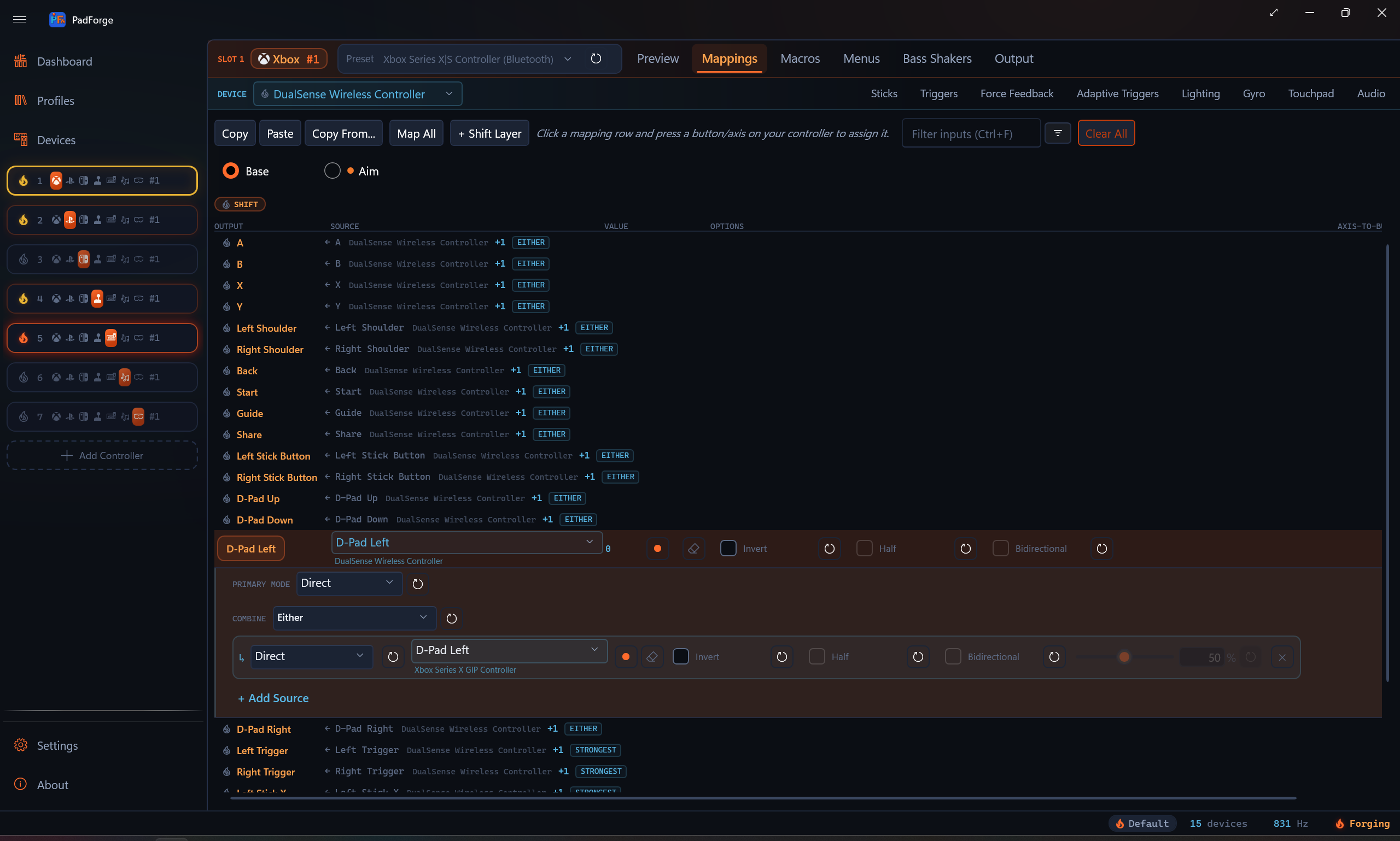 Per-source sensitivity on a mapping row