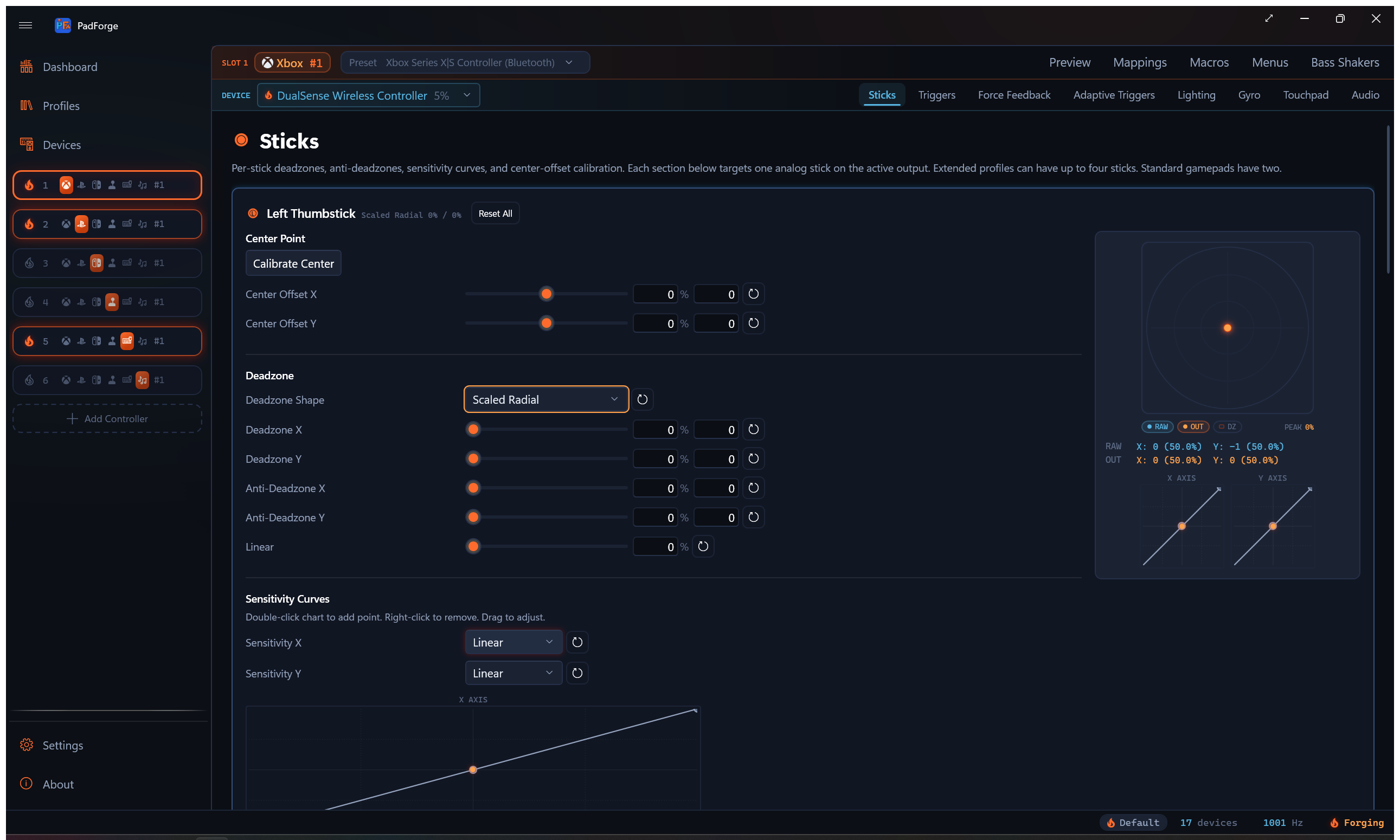 Sensitivity preset dropdown