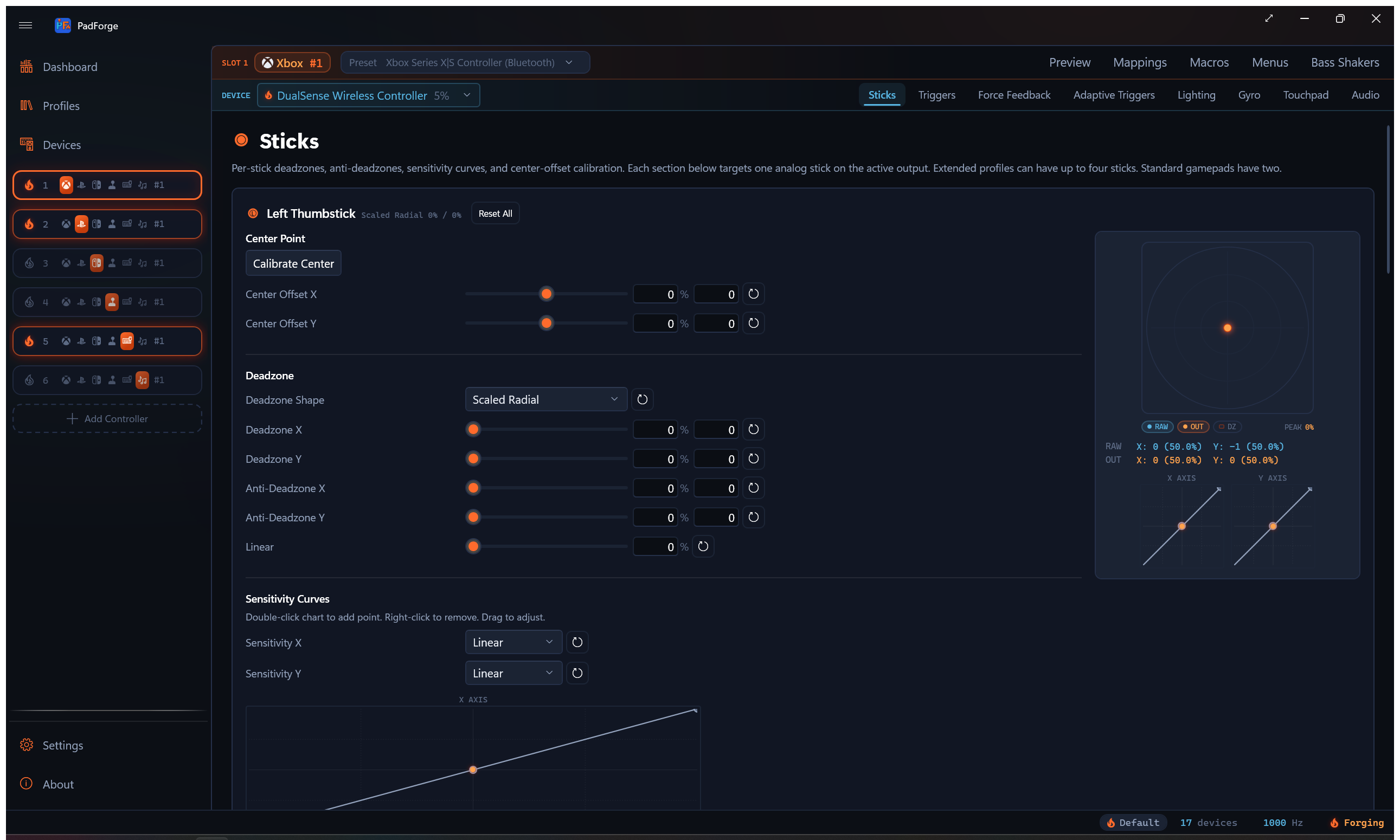 Sticks tab: where the precision pipeline is visible to you
