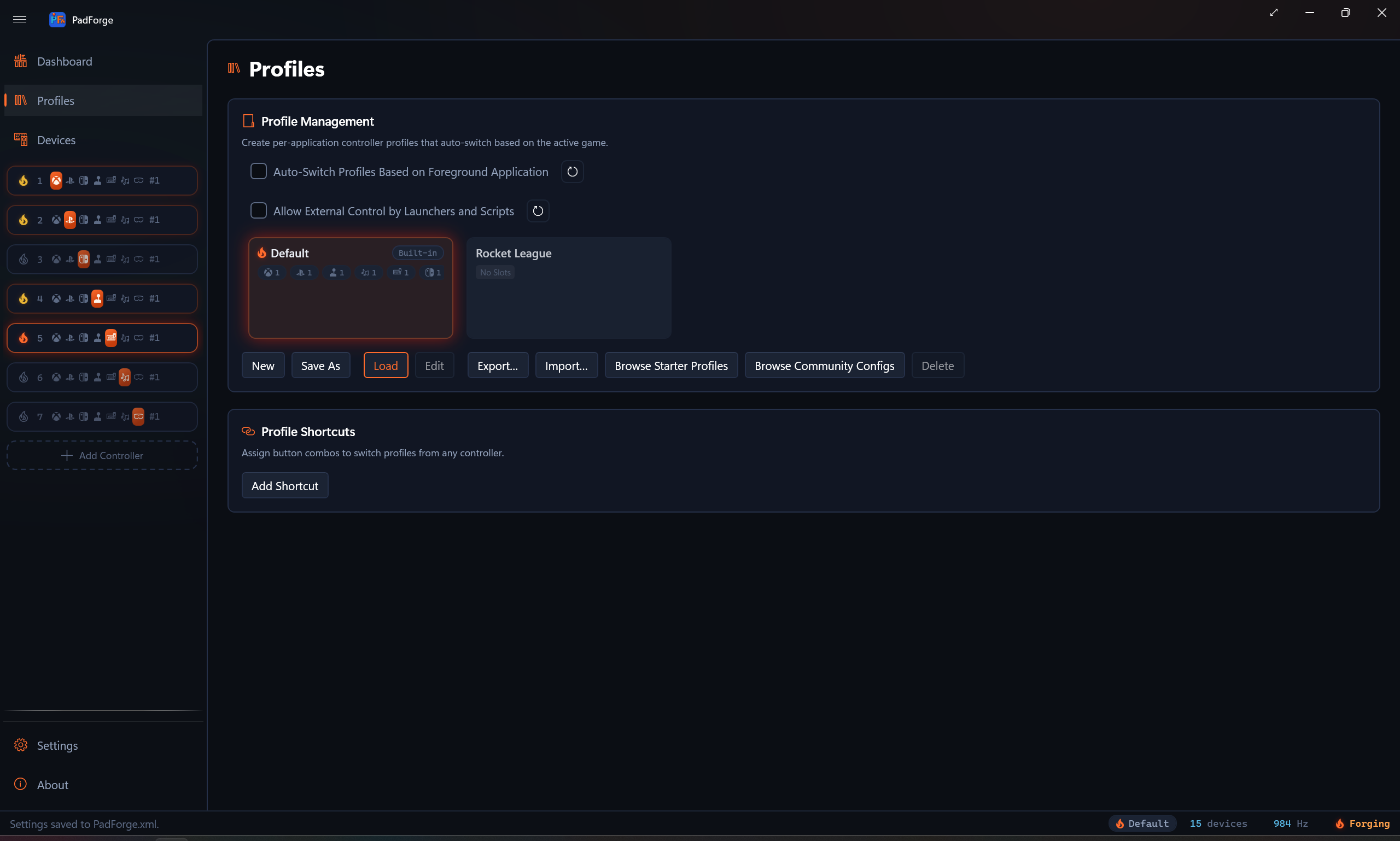 The Allow External Control checkbox under the auto-switch checkbox on the Profiles page