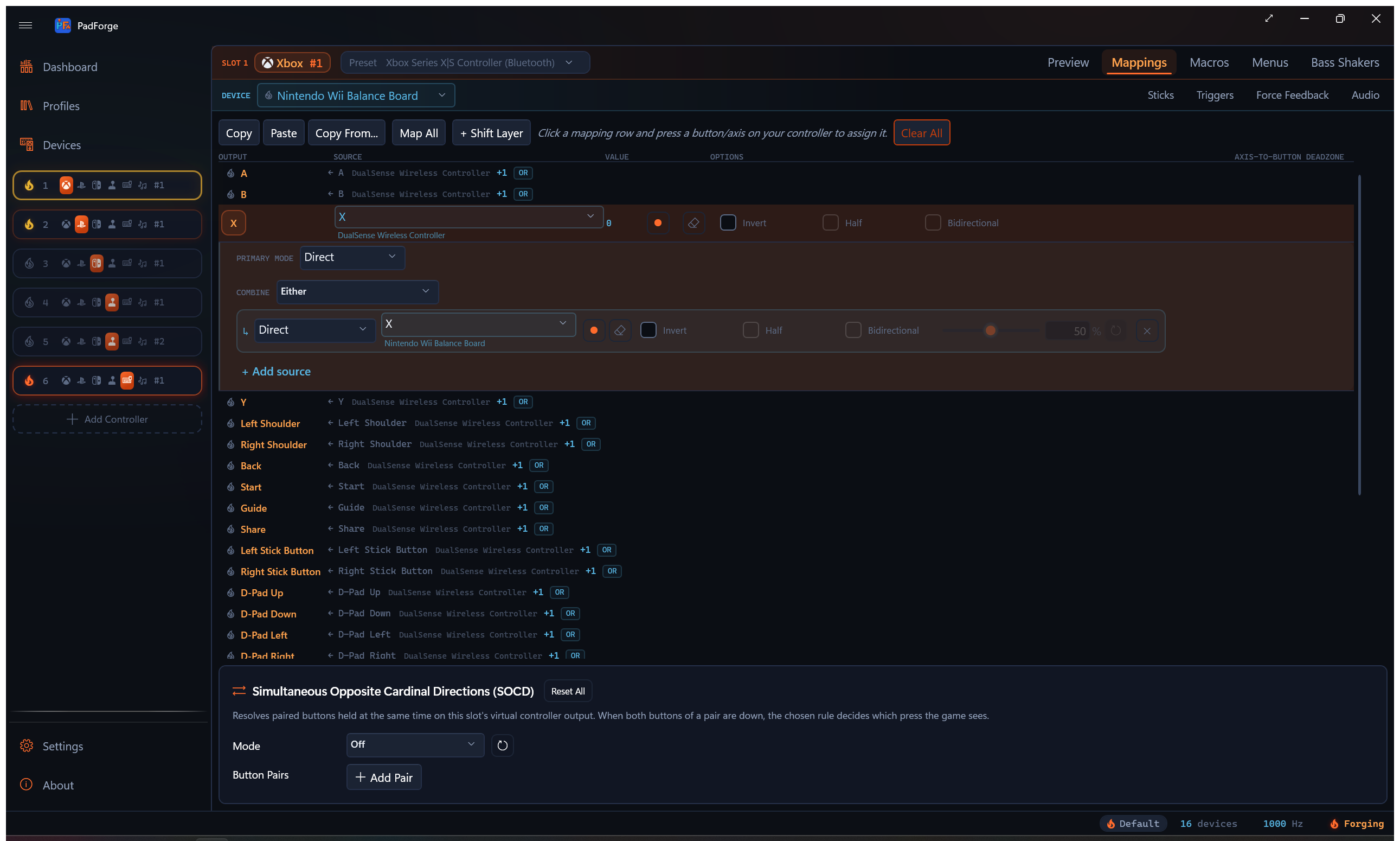 Balance Board sources in the mapping picker