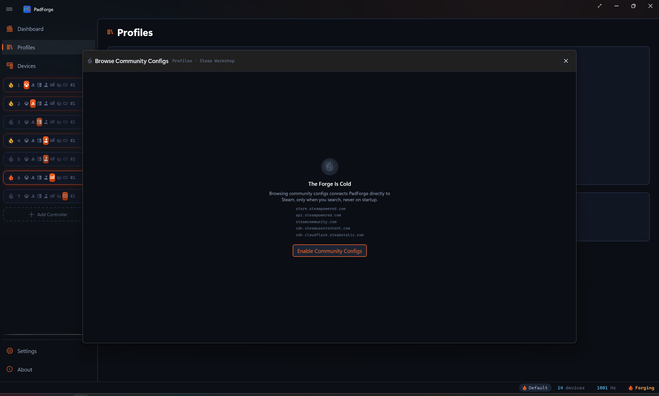 The Workshop browser before the community-config opt-in is enabled